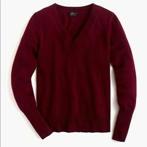 J. Crew Burgundy Fitted V-neck Cashmere Sweater XS